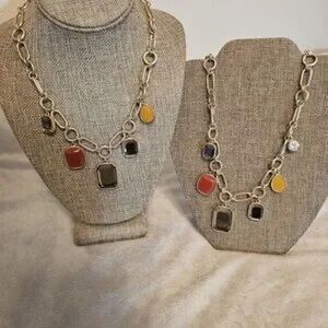 Chic Gold Chain Necklace with Colorful Pendants